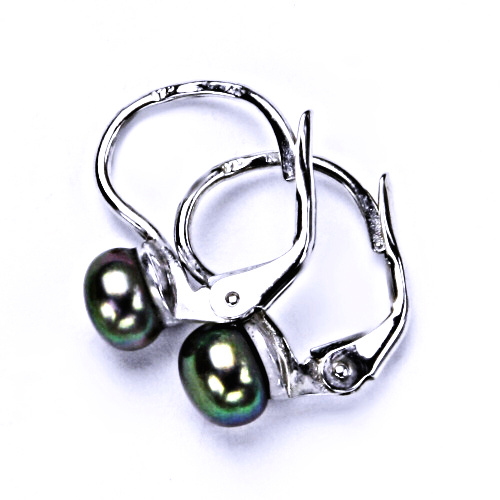 Stříbrné náušnice na patent, šperky (přírodní černá 5,5 mm)NK 1183 