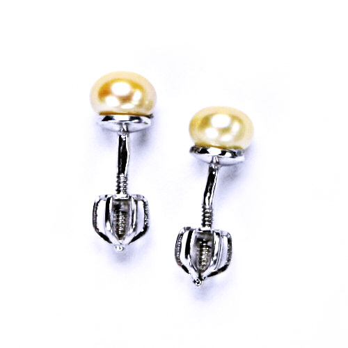 Stříbrné náušnice na šroubek s přírodní lososovou perlou NŠ 1183 5,5mm