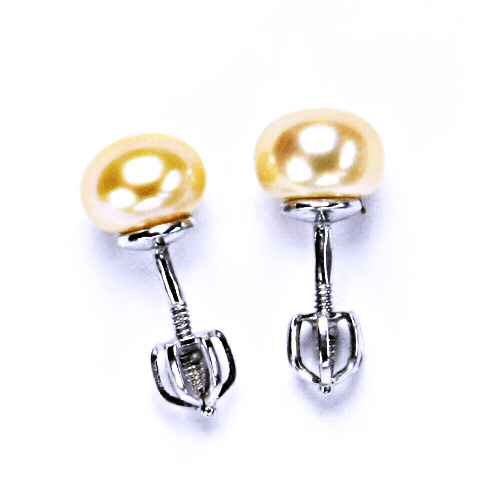 stříbrné náušnice na šroubek s přírodní perlou lososovou 7,5 mm, šperky NŠ 1356 