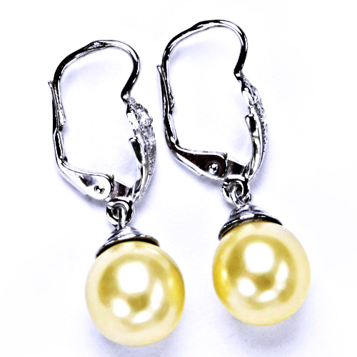 stříbrné náušnice s umělou krémovou perlou, patent, šperky NK 1193/9 