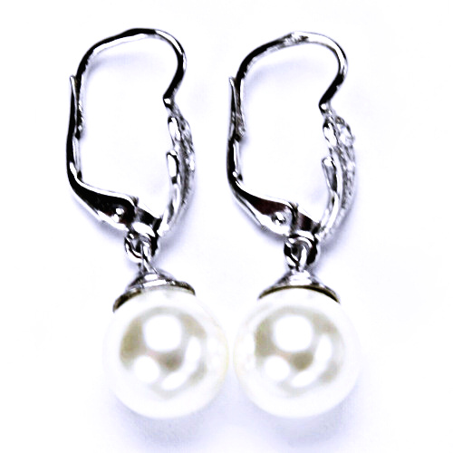 stříbrné náušnice s umělou perlou bílou, patent, šperky NK 1193/9 