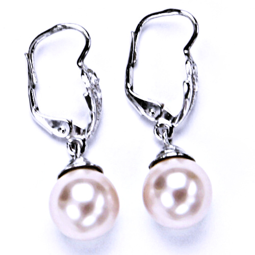 stříbrné náušnice s umělou narůžovělou perlou, patent, šperky NK 1193/9 