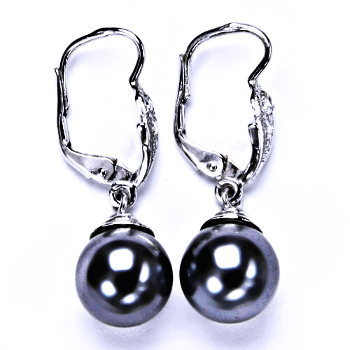 stříbrné náušnice s umělou černo šedou perlou, patent, šperky, NK 1193/9 