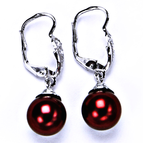 stříbrné náušnice s umělou bordó perlou 10 mm, patent, šperky,NK 1193/9 
