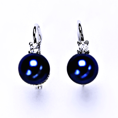 stříbrné šperky, náušnice na patent(umělá modrá 8 mm)NK 1207