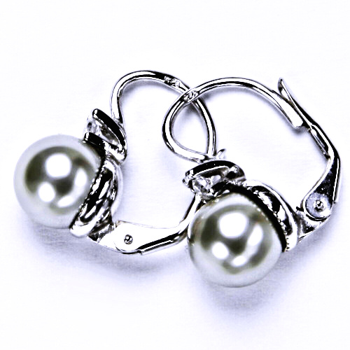 stříbrné šperky, náušnice na patent s umělou stříbrnou perlou, šperky NK 1207 