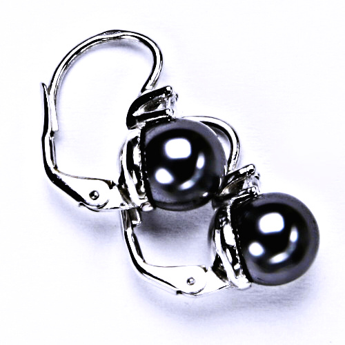 stříbrné šperky, náušnice na patent s umělou černo šedá perlou NK 1207 