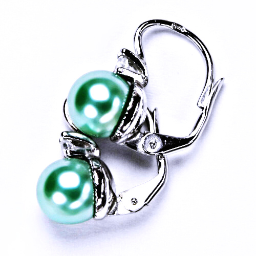 stříbrné šperky, náušnice na patent umělou zelenou perlou NK 1207 