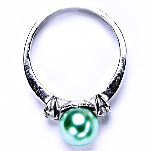 stříbrný šperk prsten s umělou perlou zelenou T 1207 