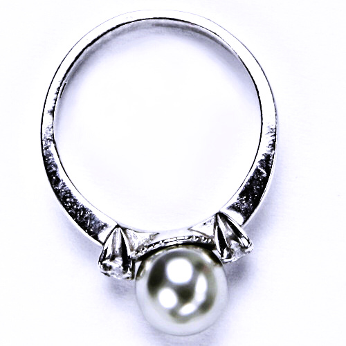 stříbrný šperk prsten s umělou stříbrnou perlou, T 1207 