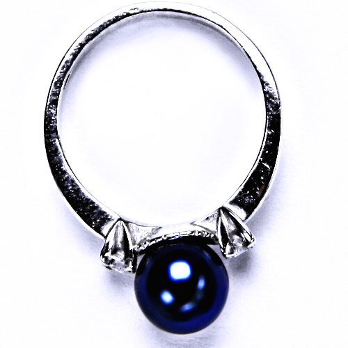 stříbrný šperk prsten s umělou modrou perlou,T 1207 