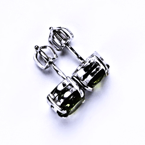 Zlaté náušnice, přírodní vltavín,bílé zlato - NŠ 1252 