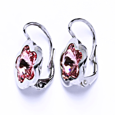 Stříbrné náušnice na patent s krystaly Swarovski light rose,kytička, NK 1296