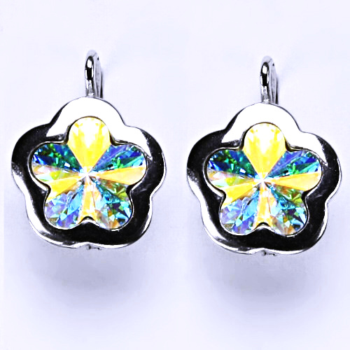 Stříbrné náušnice na patent s krystaly Swarovski (AB Crystal 10 mm)NK 1296 