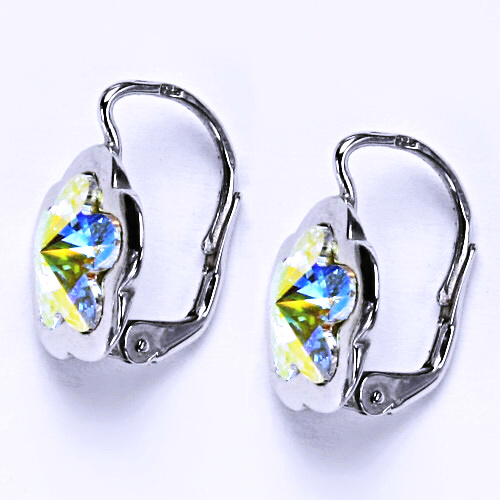 Stříbrné náušnice na patent s krystaly Swarovski (AB Crystal 10 mm)NK 1296 