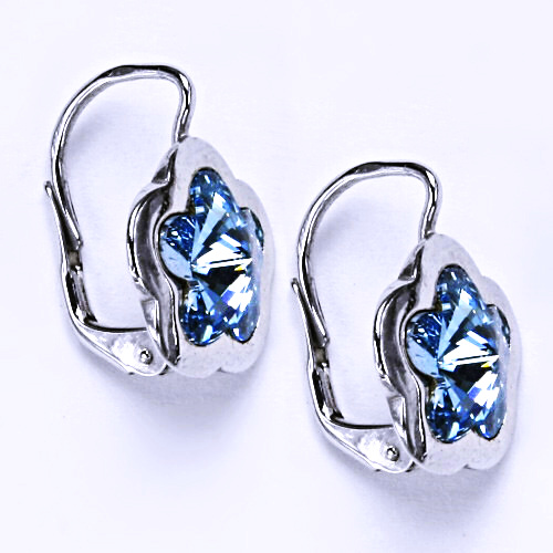 Stříbrné náušnice na patent s krystaly Swarovski (Akvamarin 10 mm)NK 1296 