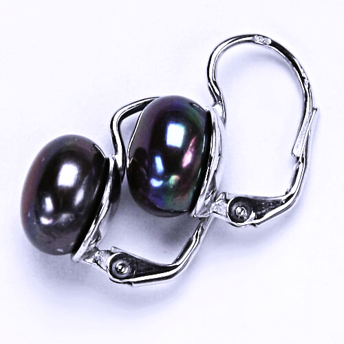 Stříbrné náušnice, přírodní říční perla černá 9-10 mm - NK 1298 poslední páry
