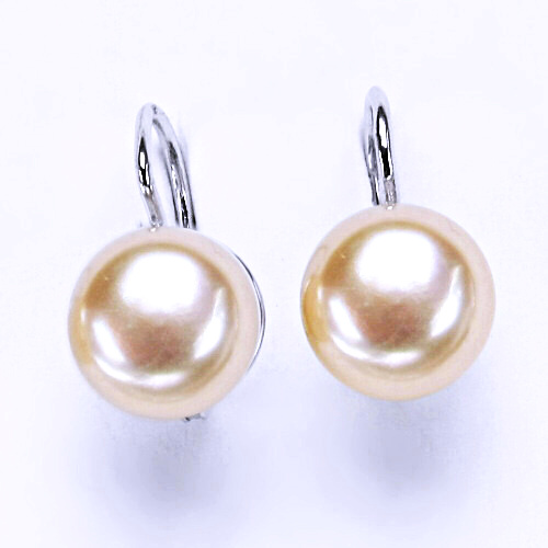 Zlaté náušnice přírodní lososová světlá perla 10 mm ,bílé i žluté zlato - NK 1298 