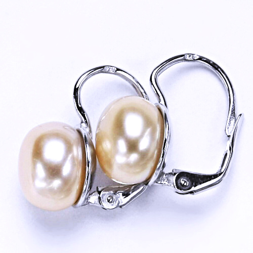 Zlaté náušnice přírodní lososová světlá perla 10 mm ,bílé i žluté zlato - NK 1298 