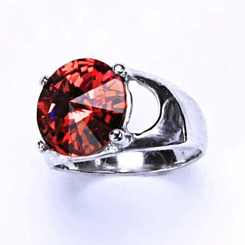 Stříbrný prsten s krystalem Swarovski Rivoli (barva Paparadcha) T 1188