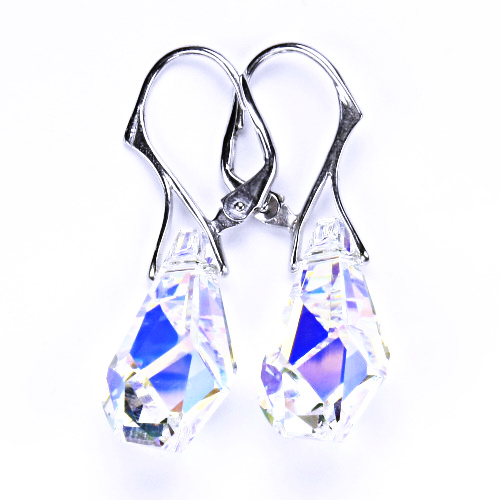 Stříbrné náušnice se Swarovski krystalem, patent (Polygon drop 21 mm AB crystal), NK 1295