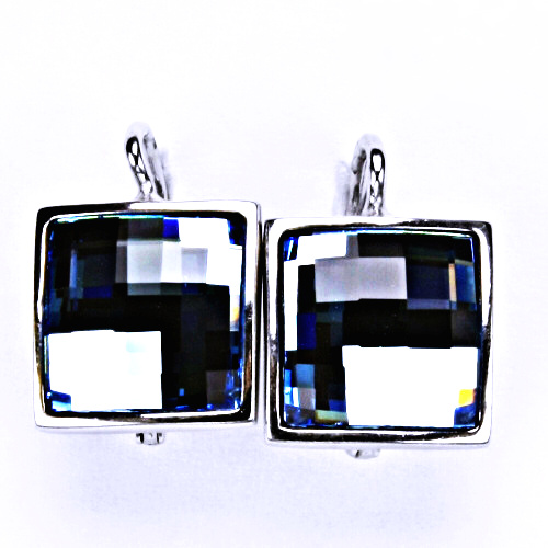 Stříbrné náušnice, šperky, Swarovski krystal, patent (akvamarin)NK 1305