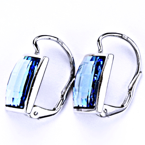 Stříbrné náušnice, šperky, Swarovski krystal, patent (akvamarin)NK 1305