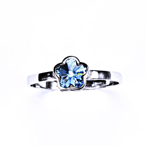 Stříbrný prsten s krystalem Swarovski ( Akvamarin 6 mm)T 1297