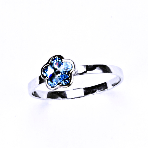 Stříbrný prsten s krystalem Swarovski ( Akvamarin 6 mm)T 1297 
