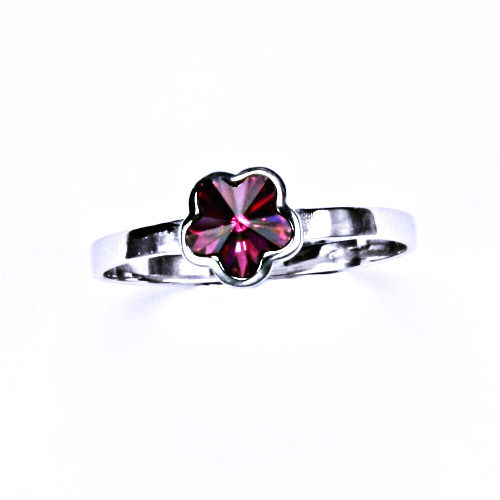 Stříbrný prsten s krystalem Swarovski ( Fuchsia 6 mm)T 1297 
