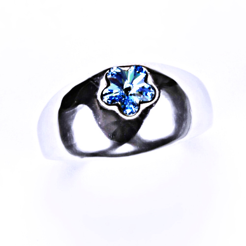 Stříbrný prsten s krystalem Swarovski ( kytička 6 mm - Akvamarin)T 1301 