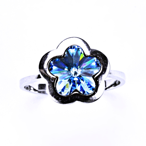 Stříbrný prsten s krystalem Swarovski (Akvamarin 10 mm)T 1296 