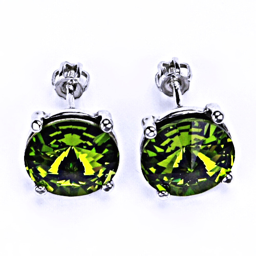 Stříbrné náušnice na šroubek s krystaly Swarovski Rivoli ( barva Olivín)NŠ 1188