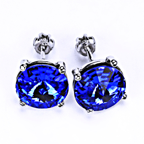 Stříbrné náušnice na šroubek s krystaly Swarovski Rivoli (barva Safir)NŠ 1188 