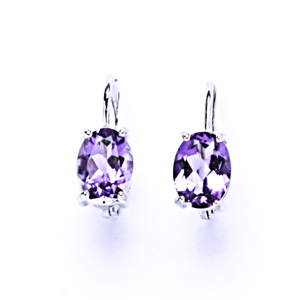 Stříbrné náušnice na patent, přírodní ametyst světlý, NK 1245 