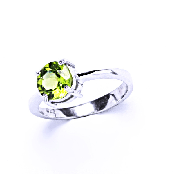 Zlatý prsten, přírodní olivín , bílé i žluté zlato - T 1252 