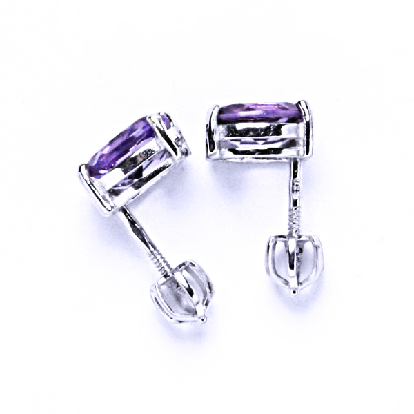 Zlaté náušnice,přírodní ametyst světlý 8x6 mm, bílé i žluté zlato - NŠ 1245 