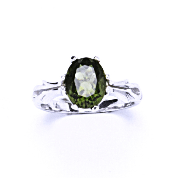 Zlatý prsten , bílé i žluté zlato ,přírodní vltavín 9x7 mm - T 1262 