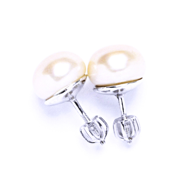 Stříbrné náušnice na šroubek s přírodní perlou říční lososovou 10 mm , NŠ 1298