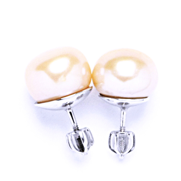 Stříbrné náušnice na šroubek s přírodní lososovou perlou říční 12 mm, NŠ 1299