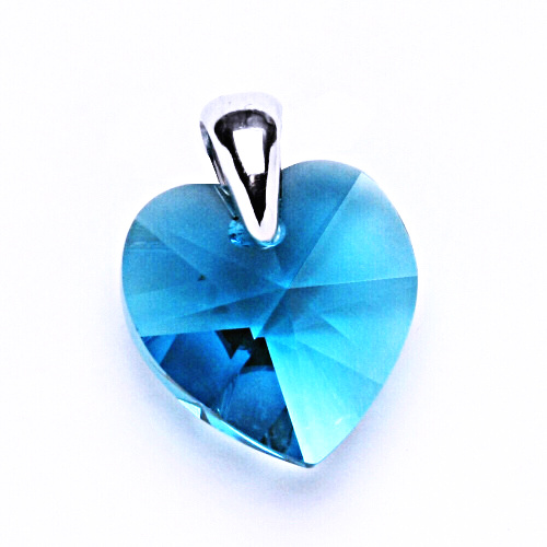 Stříbrný přívěsek s krystalem Swarovski blue zirkon, srdce, P 1302