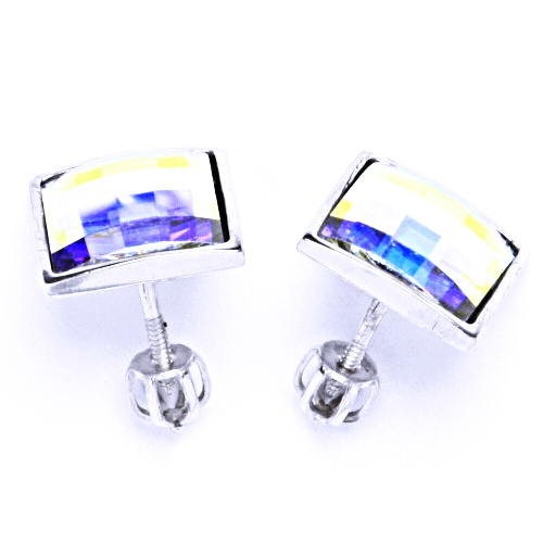 Stříbrné náušnice na šroubek s krystaly Swarovski (AB crystal)NŠ 1305 