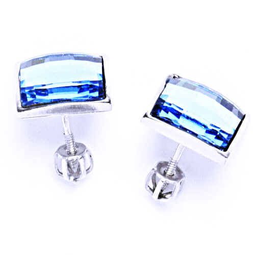 1 Stříbrné náušnice na šroubek s krystaly Swarovski (Akvamarín)NŠ 1305 