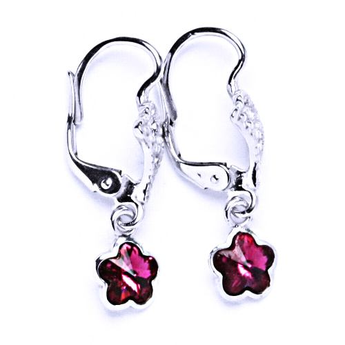 Náušnice stříbrné patent s krystalem Swarovski fuchsia, NK 1297/