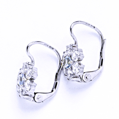 Stříbrné naušnice kytičky , zirkony čiré a akvamarin - VE 24 