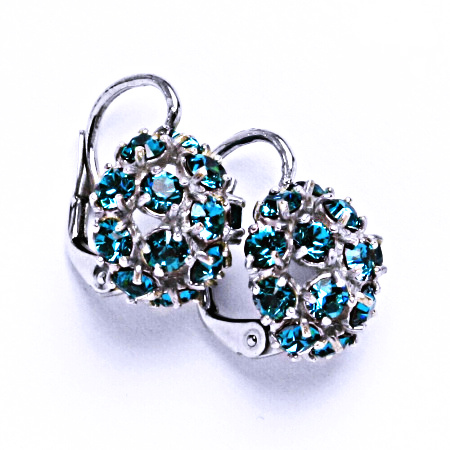 Náušnice stříbrné půlkoule s krystalem Swarovski Blue Zirkon,NK 1337