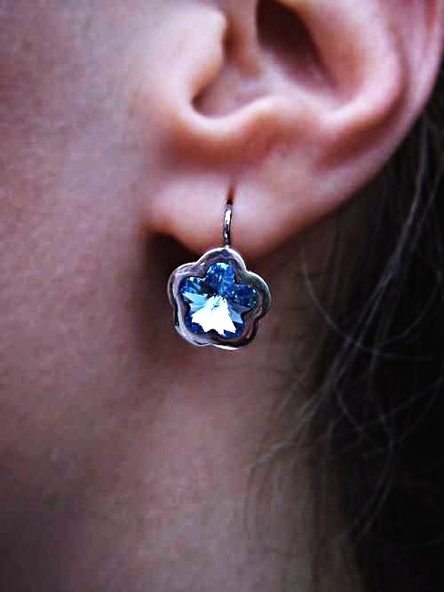 Stříbrné náušnice na patent s krystaly Swarovski (Akvamarin 10 mm)NK 1296 