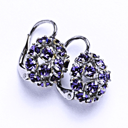 Náušnice stříbrné půlkoule s krystalem Swarovski Tanzanit, NK 1337