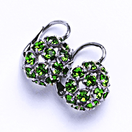 Náušnice stříbrné půlkoule s krystalem Swarovski Fern Green,NK 1337