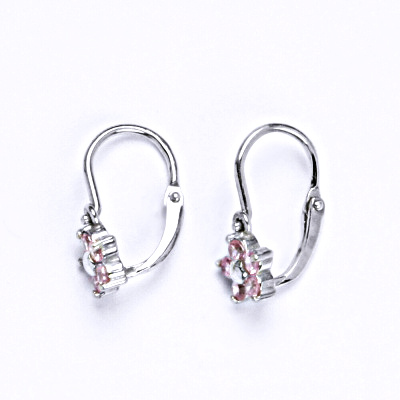 Dětské náušnice stříbrné s růžovým zirkonem,pomněnka, NK 1391 